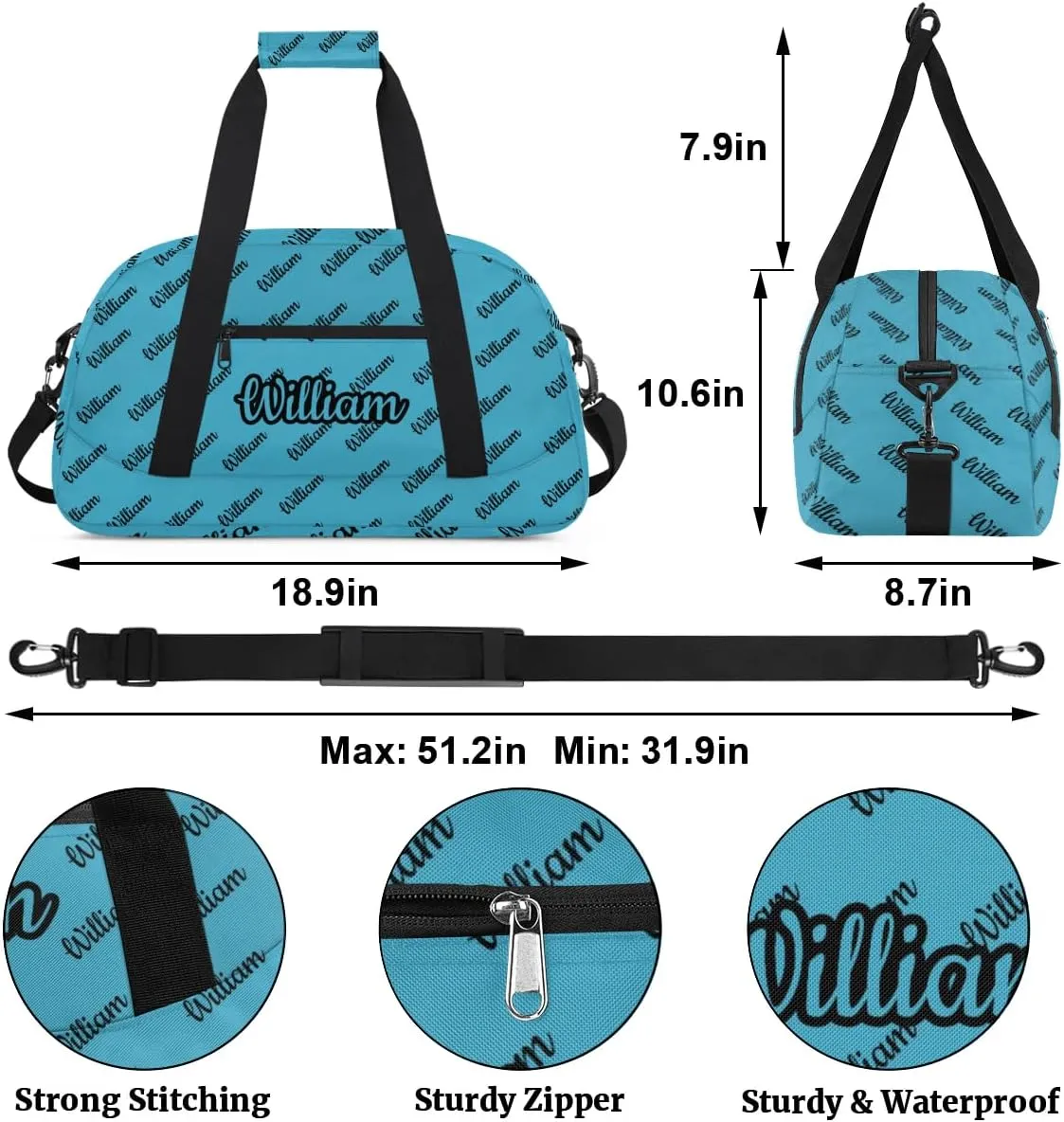 Personalized Gym Duffel Bag with Name Custom Sport Bag Gymnastics Bags Customized Dance Duffel Bag Weekender Sleepover Bag, Blue