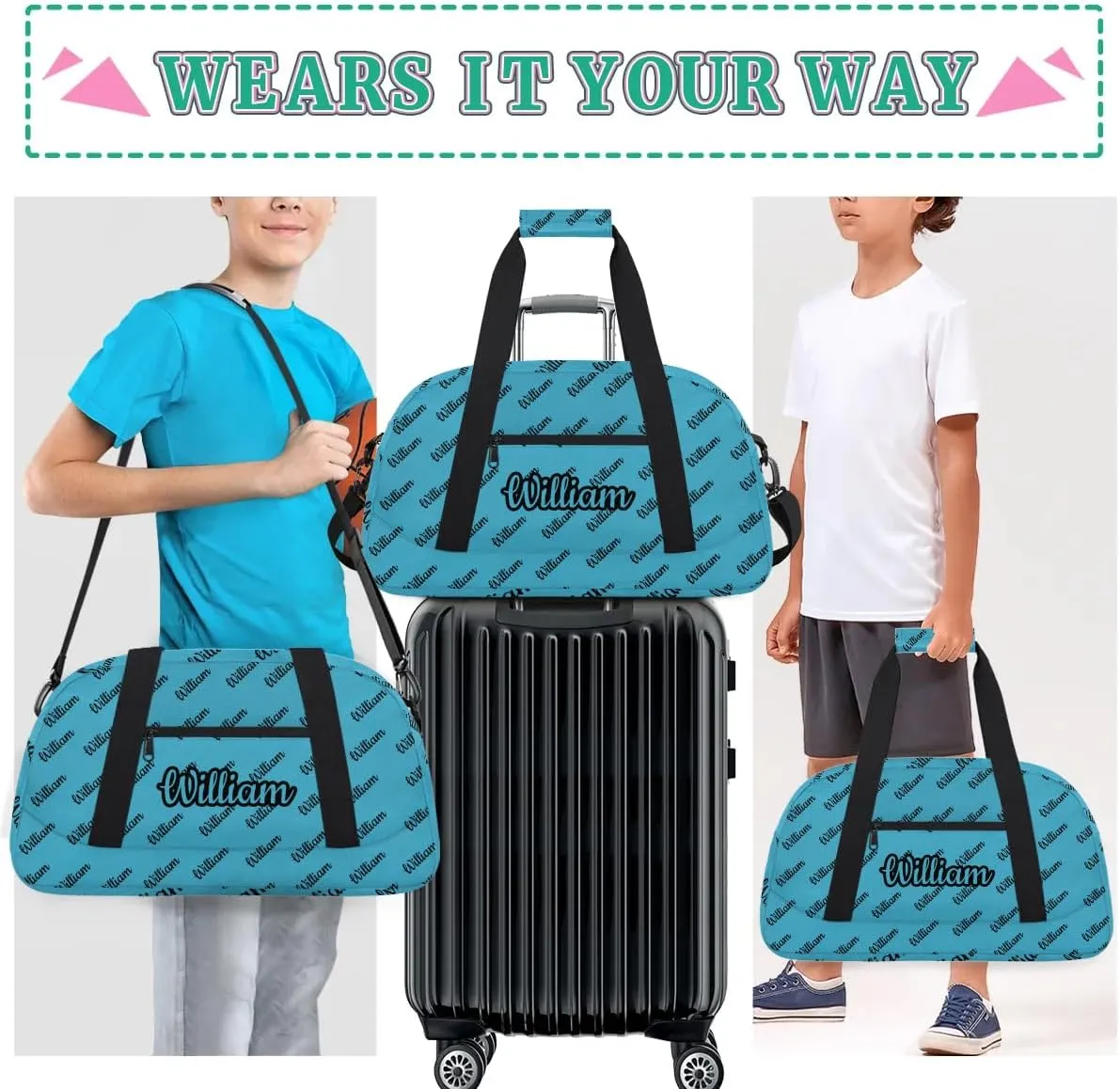 Personalized Gym Duffel Bag with Name Custom Sport Bag Gymnastics Bags Customized Dance Duffel Bag Weekender Sleepover Bag, Blue