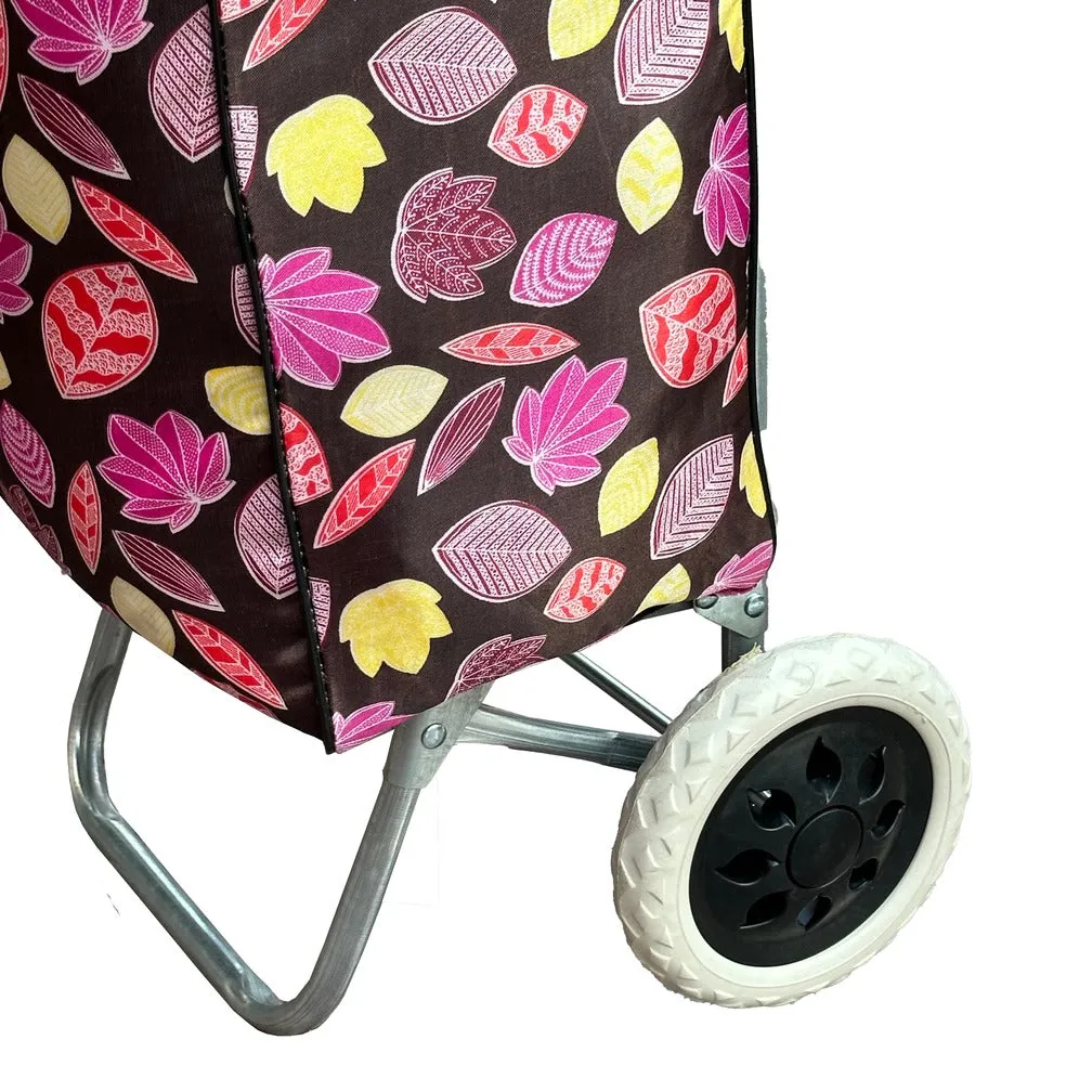 Printed Foldable Grocery Shopping Trolley Bag with Two Wheels | Portable Rolling Shopping Cart