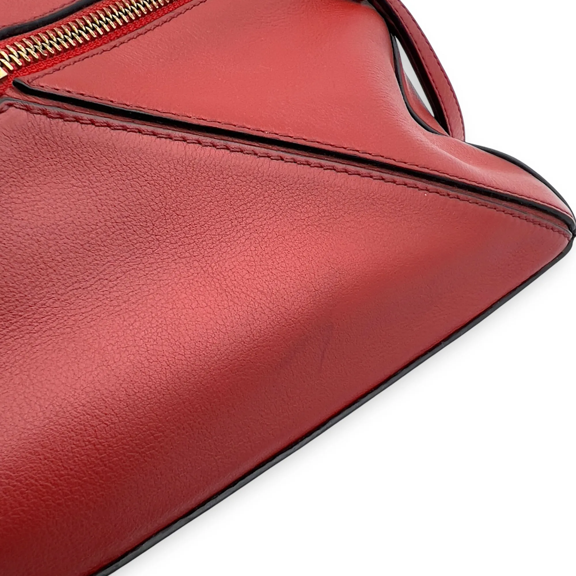 Puzzle Small Red Top Handle Bag in Calfskin, Gold hardware