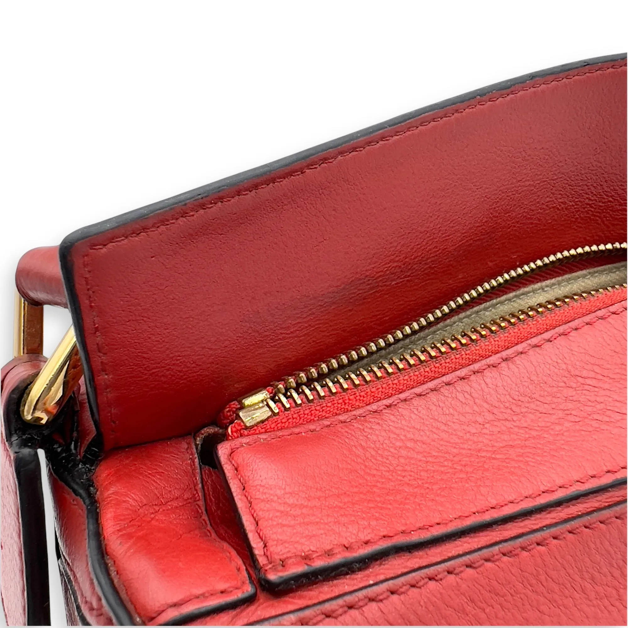 Puzzle Small Red Top Handle Bag in Calfskin, Gold hardware