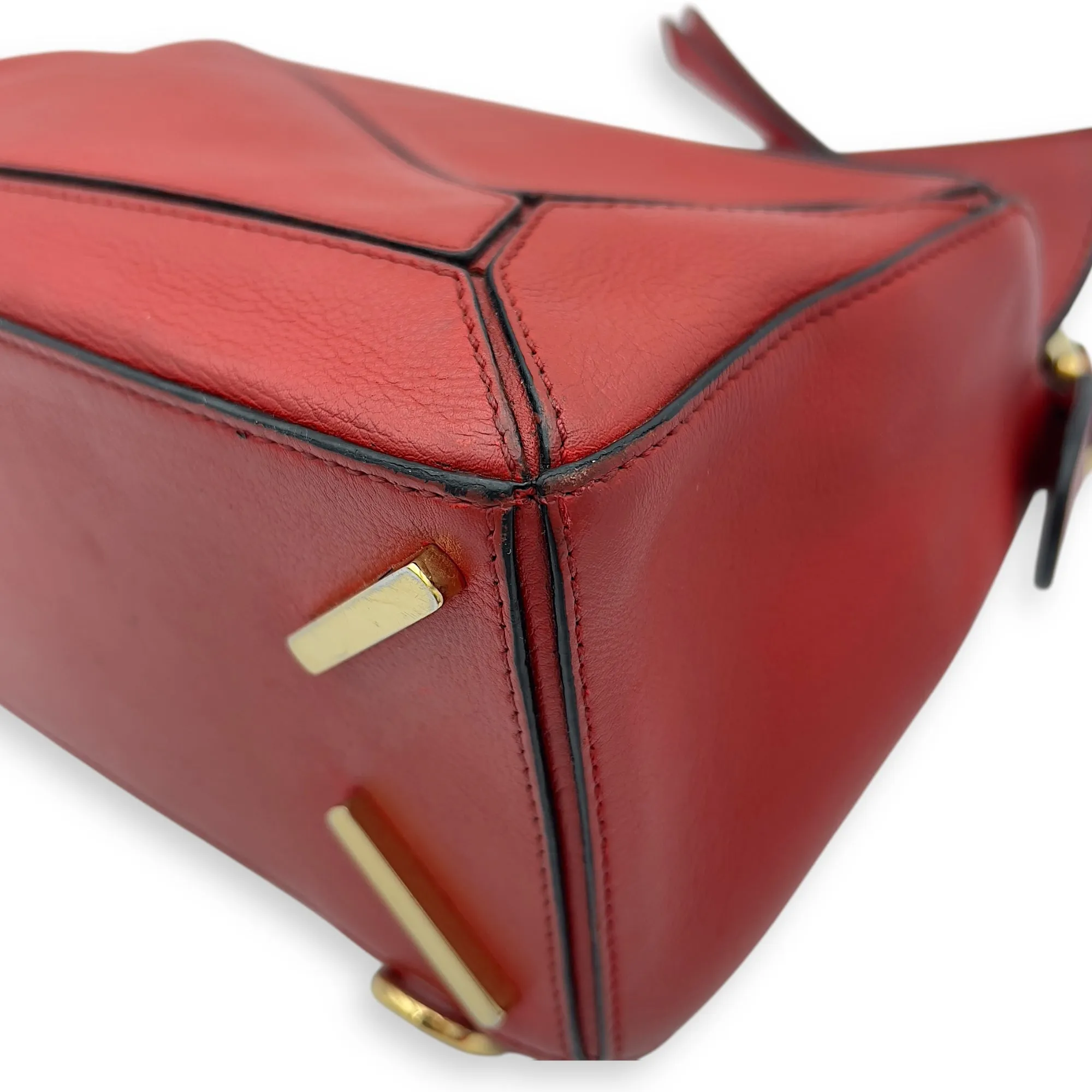 Puzzle Small Red Top Handle Bag in Calfskin, Gold hardware