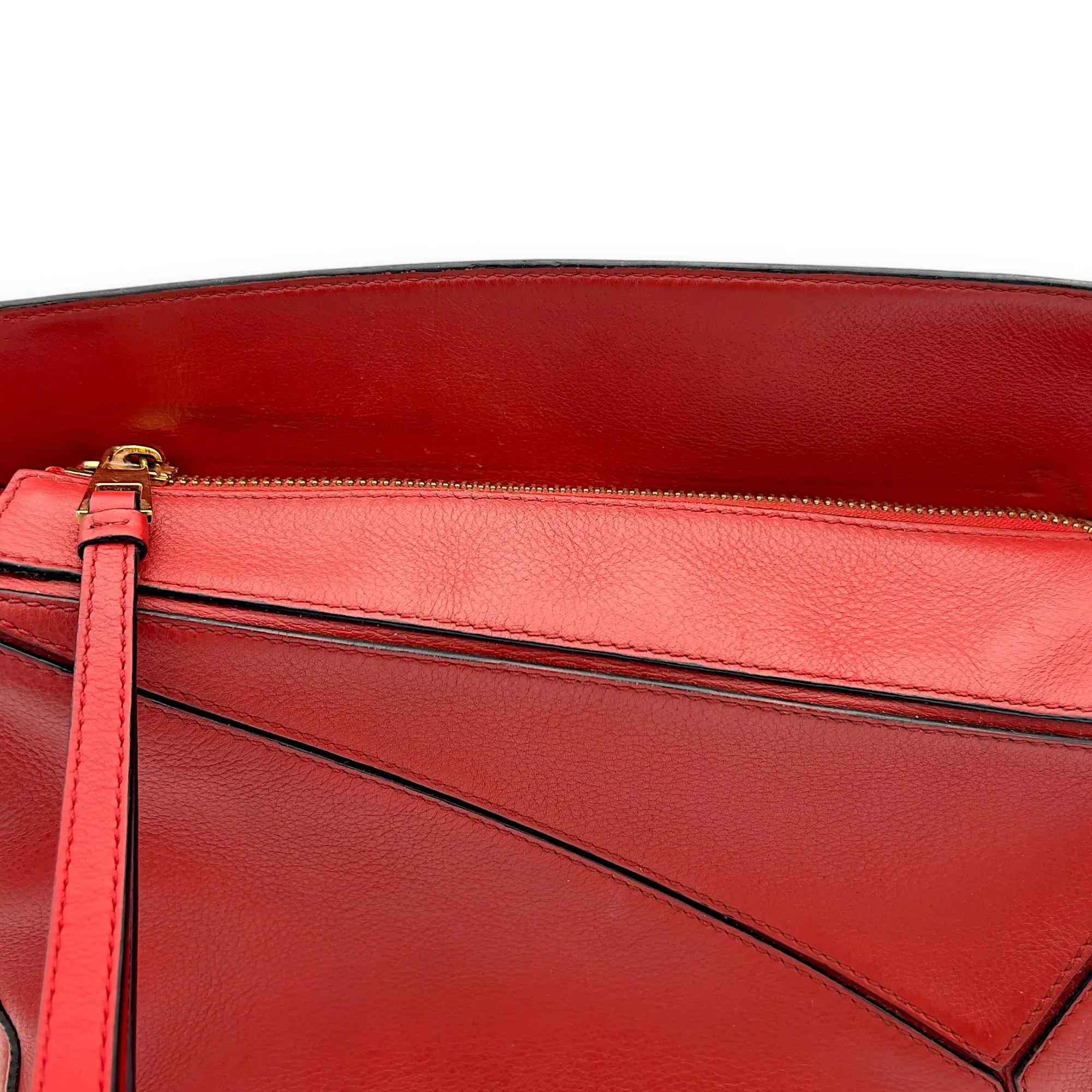 Puzzle Small Red Top Handle Bag in Calfskin, Gold hardware