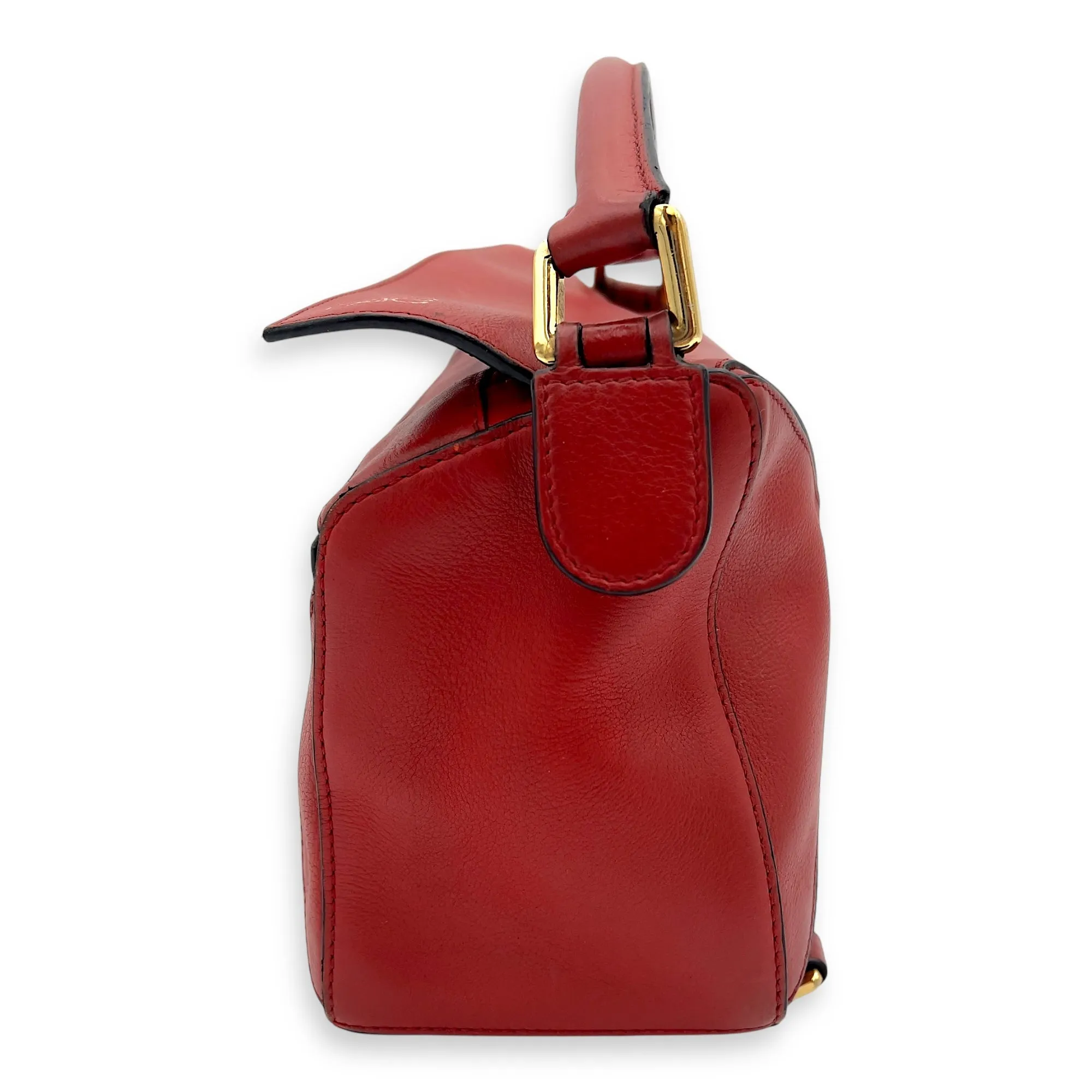 Puzzle Small Red Top Handle Bag in Calfskin, Gold hardware