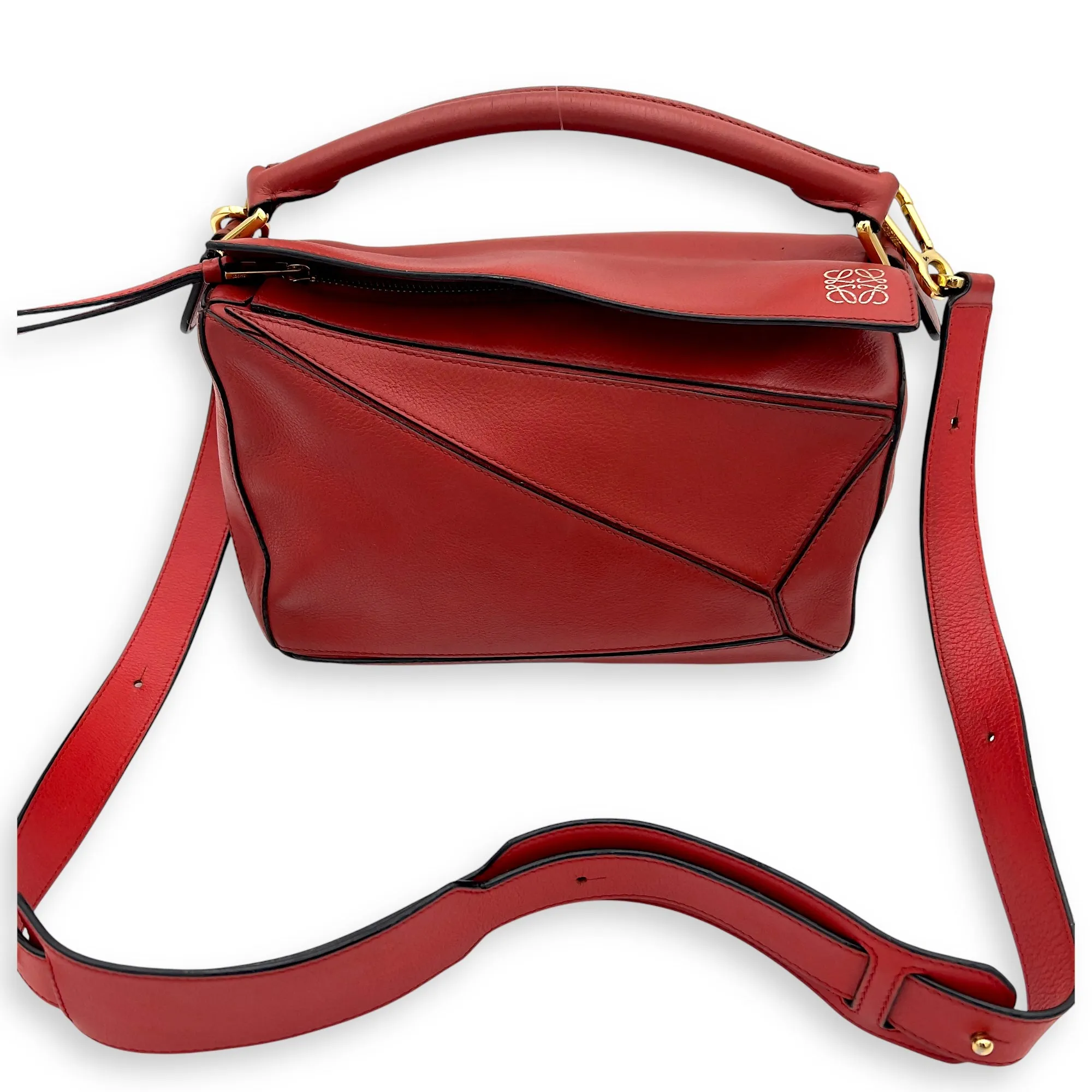 Puzzle Small Red Top Handle Bag in Calfskin, Gold hardware