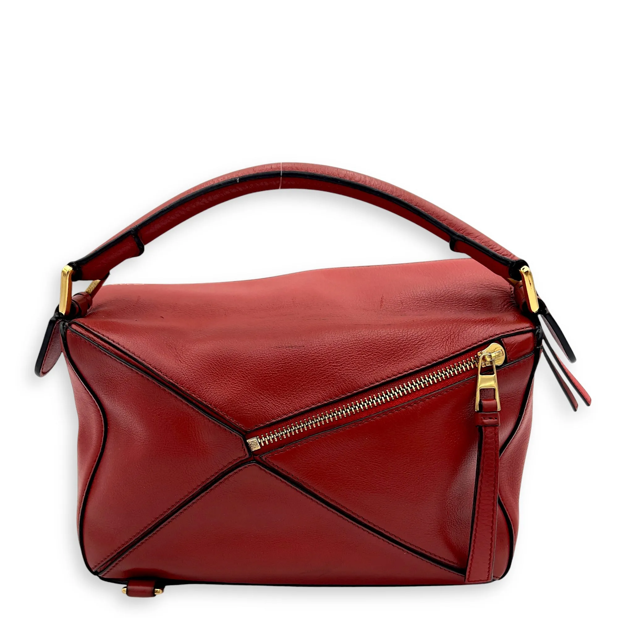 Puzzle Small Red Top Handle Bag in Calfskin, Gold hardware