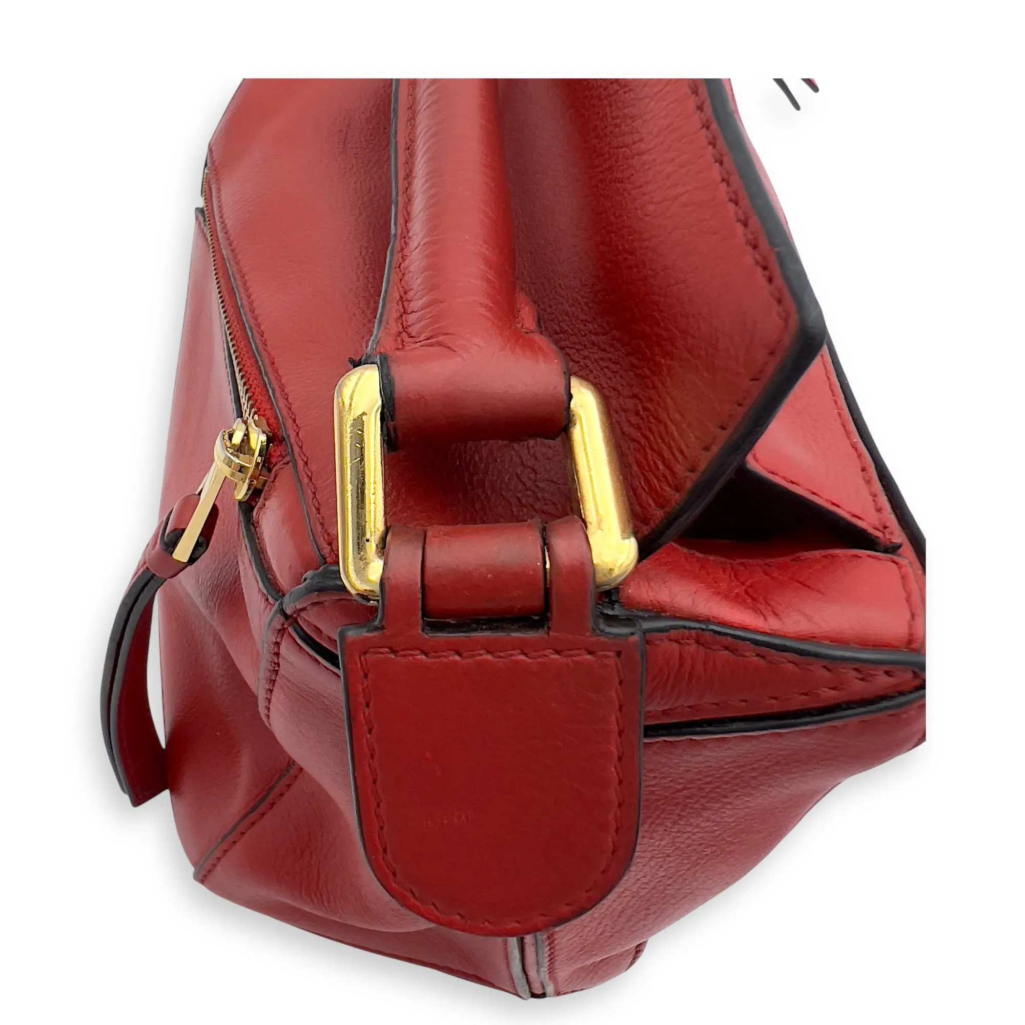 Puzzle Small Red Top Handle Bag in Calfskin, Gold hardware