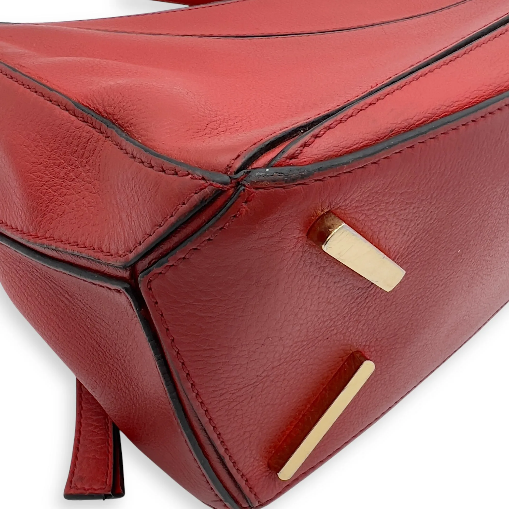 Puzzle Small Red Top Handle Bag in Calfskin, Gold hardware