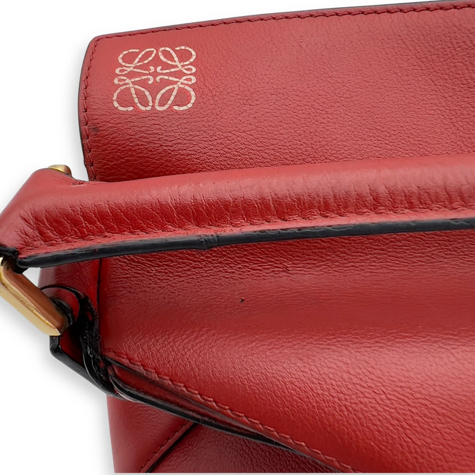 Puzzle Small Red Top Handle Bag in Calfskin, Gold hardware