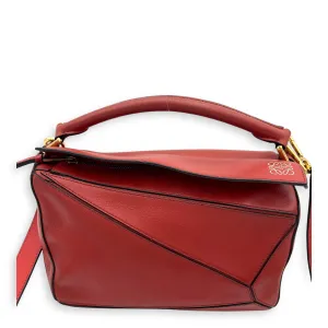 Puzzle Small Red Top Handle Bag in Calfskin, Gold hardware