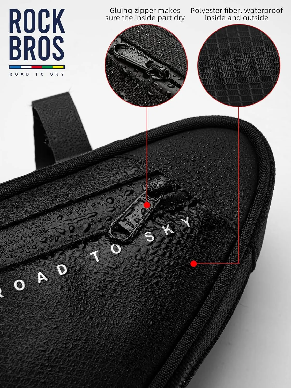 ROCKBROS Bike Frame Bag Bike Bag 2L Waterproof Bike Top Tube Bag Road to Sky Series Bike Bag Fits Mountain/Road BikesBlack