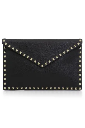 ROCKSTUD LARGE POUCH GRAINED | BLACK