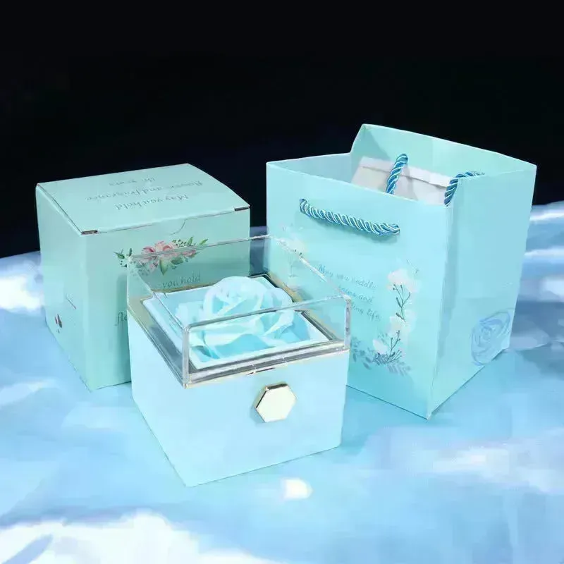 Rotating Soap Flower Rose Gift Box Creative Rotating Rose Jewelry Packaging Box Valentine's Day Gift For Women