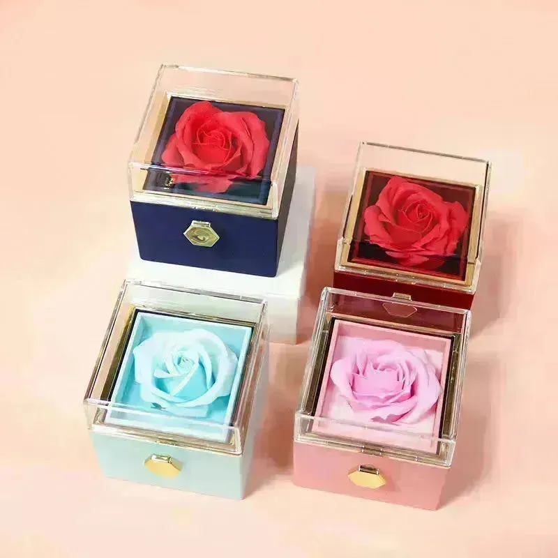 Rotating Soap Flower Rose Gift Box Creative Rotating Rose Jewelry Packaging Box Valentine's Day Gift For Women