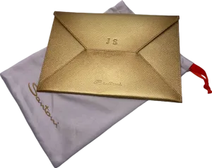 Santoni Gold Leather Envelope Clutch personalised JS