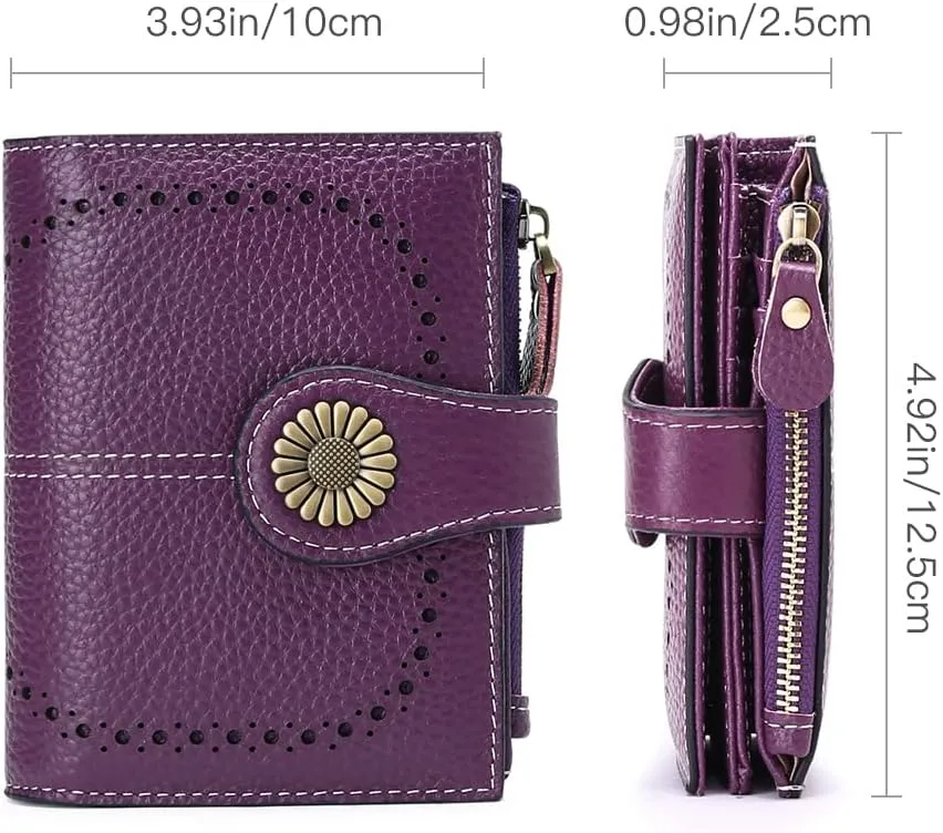 SENDEFN Small Womens Wallet Leather Bifold Card Holder RFID Blocking with Zipper Coin Pocket