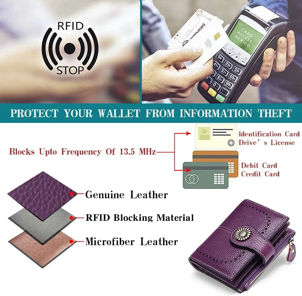 SENDEFN Small Womens Wallet Leather Bifold Card Holder RFID Blocking with Zipper Coin Pocket