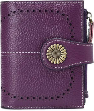 SENDEFN Small Womens Wallet Leather Bifold Card Holder RFID Blocking with Zipper Coin Pocket