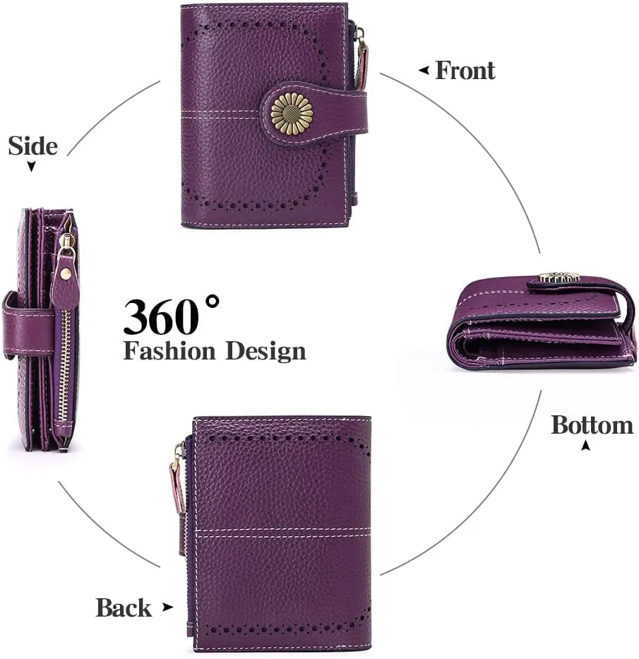SENDEFN Small Womens Wallet Leather Bifold Card Holder RFID Blocking with Zipper Coin Pocket
