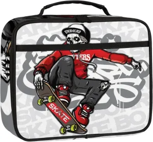 Skateboarding Kids Lunch Box for Girls Boys Toddler Insulated Lunch Bags, Skull Mini Cooler Back to School Lunch Tote Bag Portable Thermal Meal Tote Kit Soft Bag