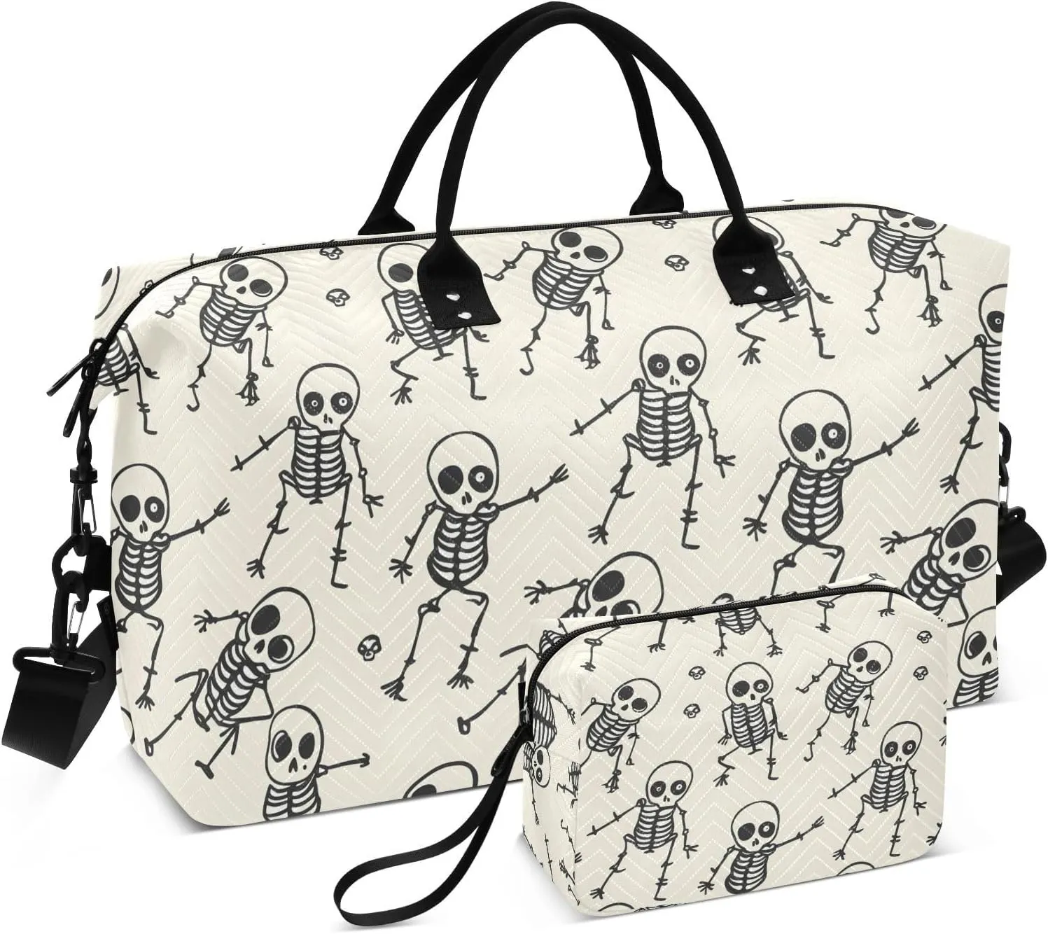 Skull Travel Duffle Gym Bag, Skeleton Skull Funny Style Weekender for Women with Toiletry Bag
