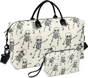 Skull Travel Duffle Gym Bag, Skeleton Skull Funny Style Weekender for Women with Toiletry Bag