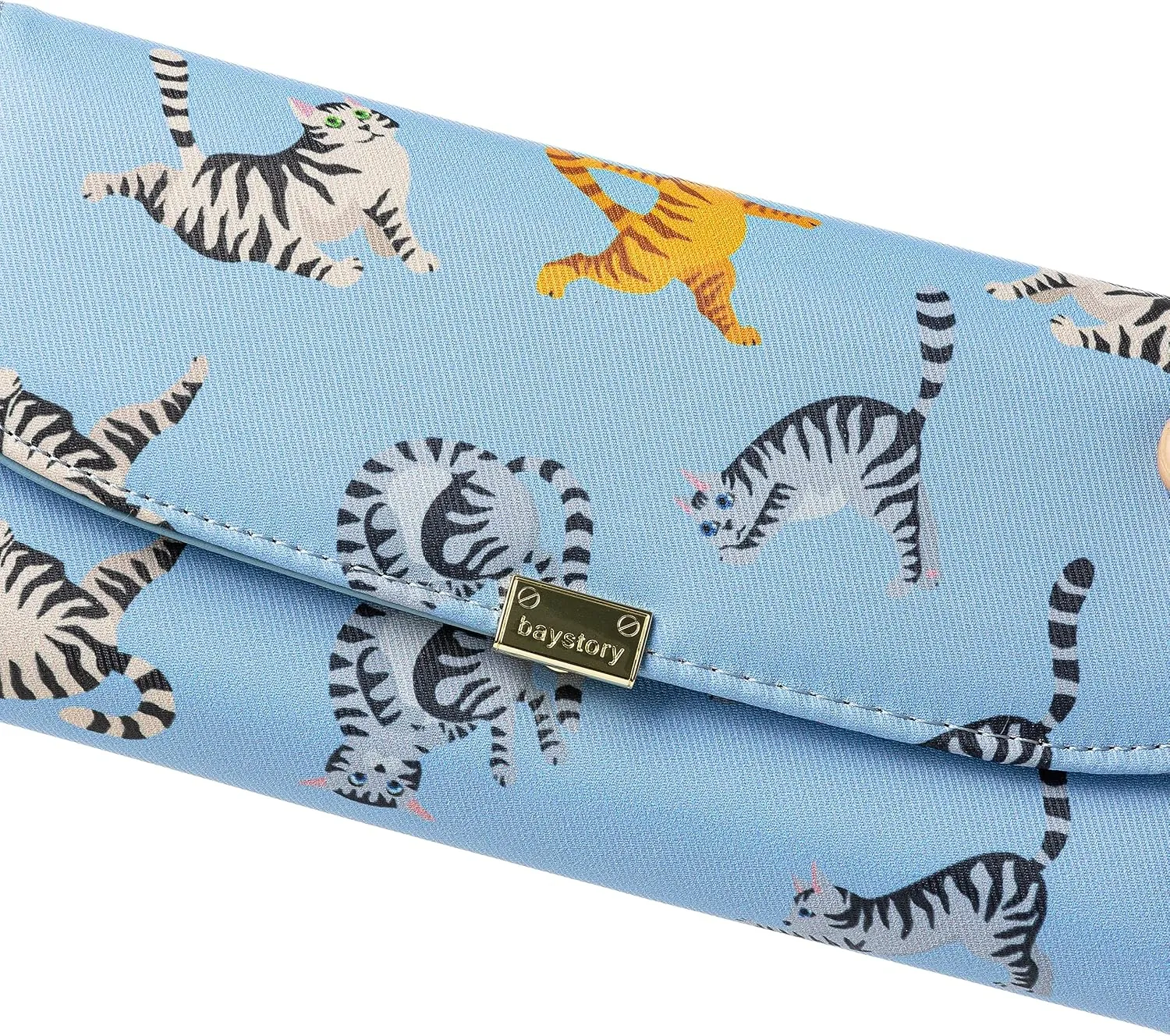 Slim Wallet Women RFID Blocking Clutch Long Trifold Wallet for Women, Credit Card Holder with Coin Purse and Zipper Wallet, Ladies Travel Purse, Cute Cat Design, Blue