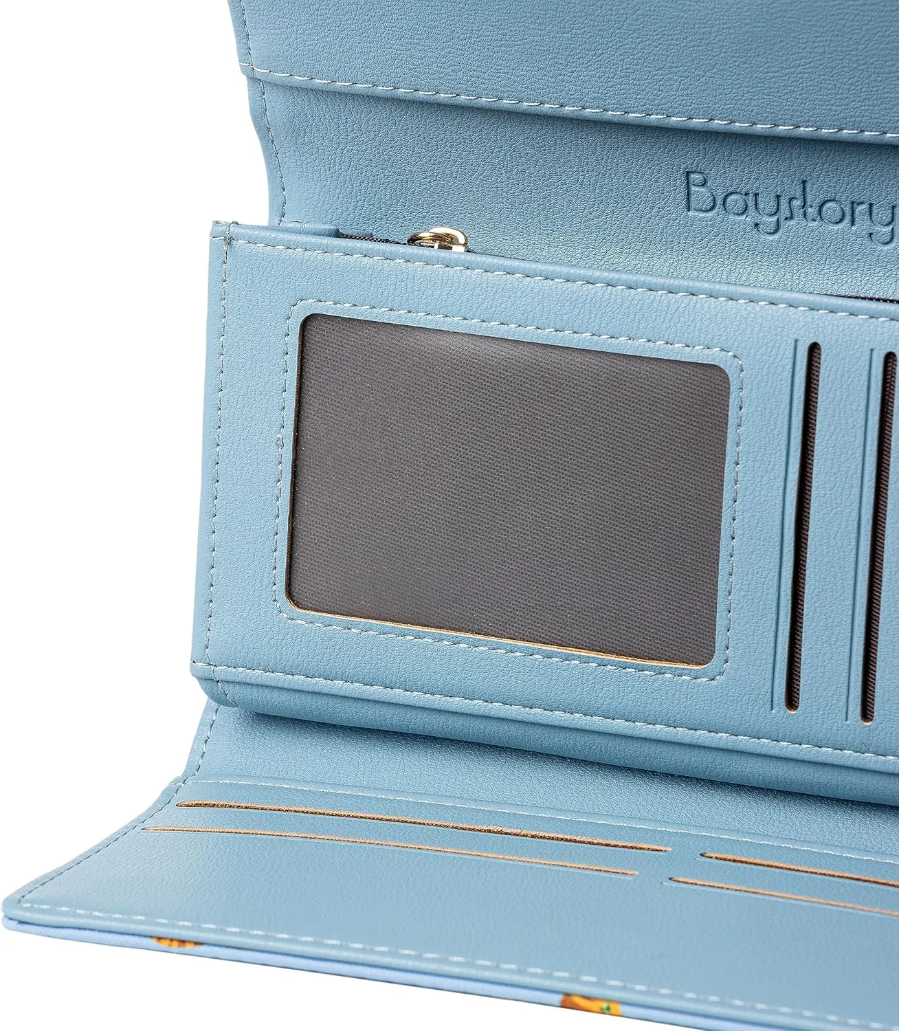 Slim Wallet Women RFID Blocking Clutch Long Trifold Wallet for Women, Credit Card Holder with Coin Purse and Zipper Wallet, Ladies Travel Purse, Cute Cat Design, Blue