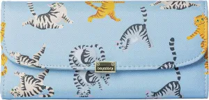 Slim Wallet Women RFID Blocking Clutch Long Trifold Wallet for Women, Credit Card Holder with Coin Purse and Zipper Wallet, Ladies Travel Purse, Cute Cat Design, Blue