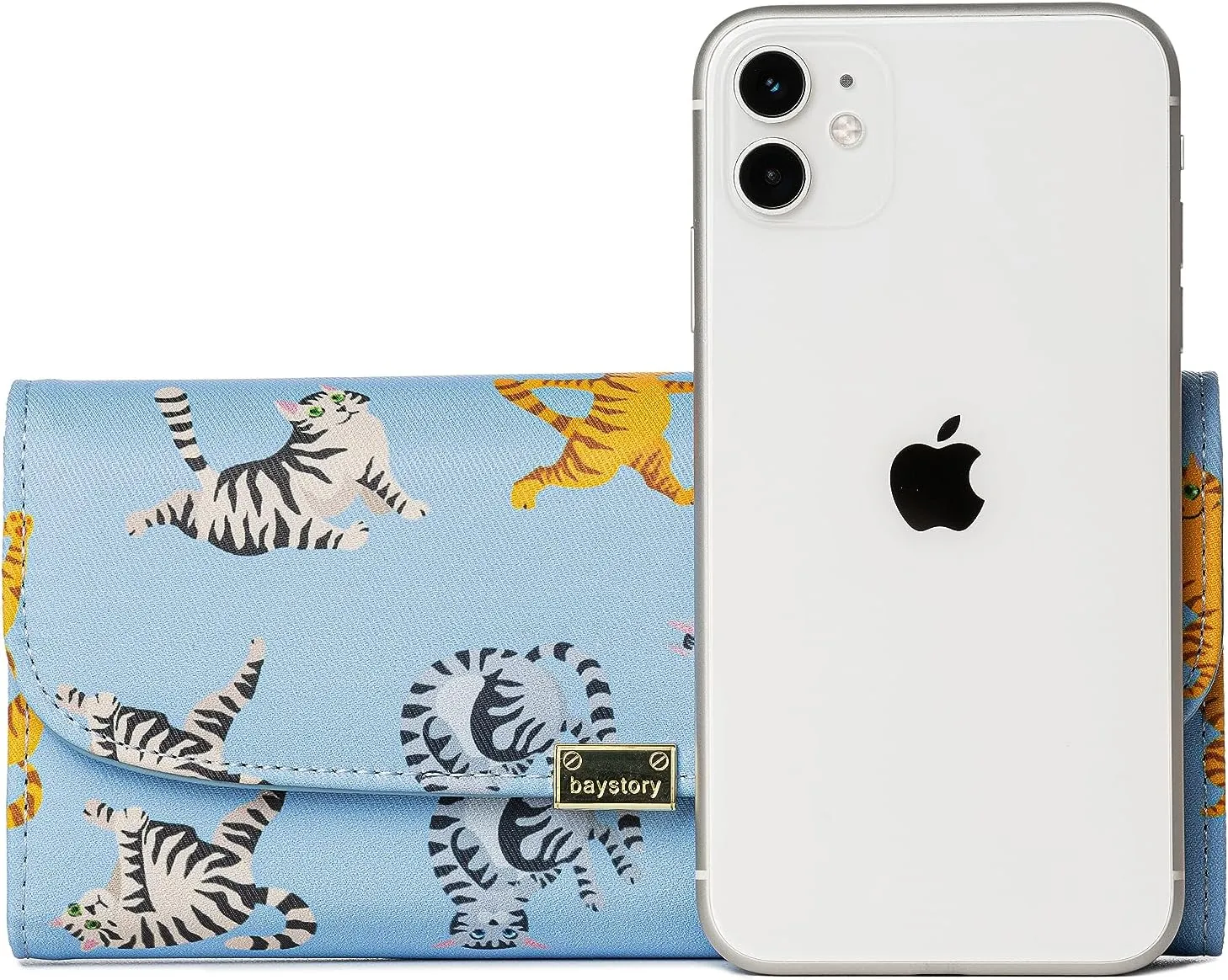 Slim Wallet Women RFID Blocking Clutch Long Trifold Wallet for Women, Credit Card Holder with Coin Purse and Zipper Wallet, Ladies Travel Purse, Cute Cat Design, Blue