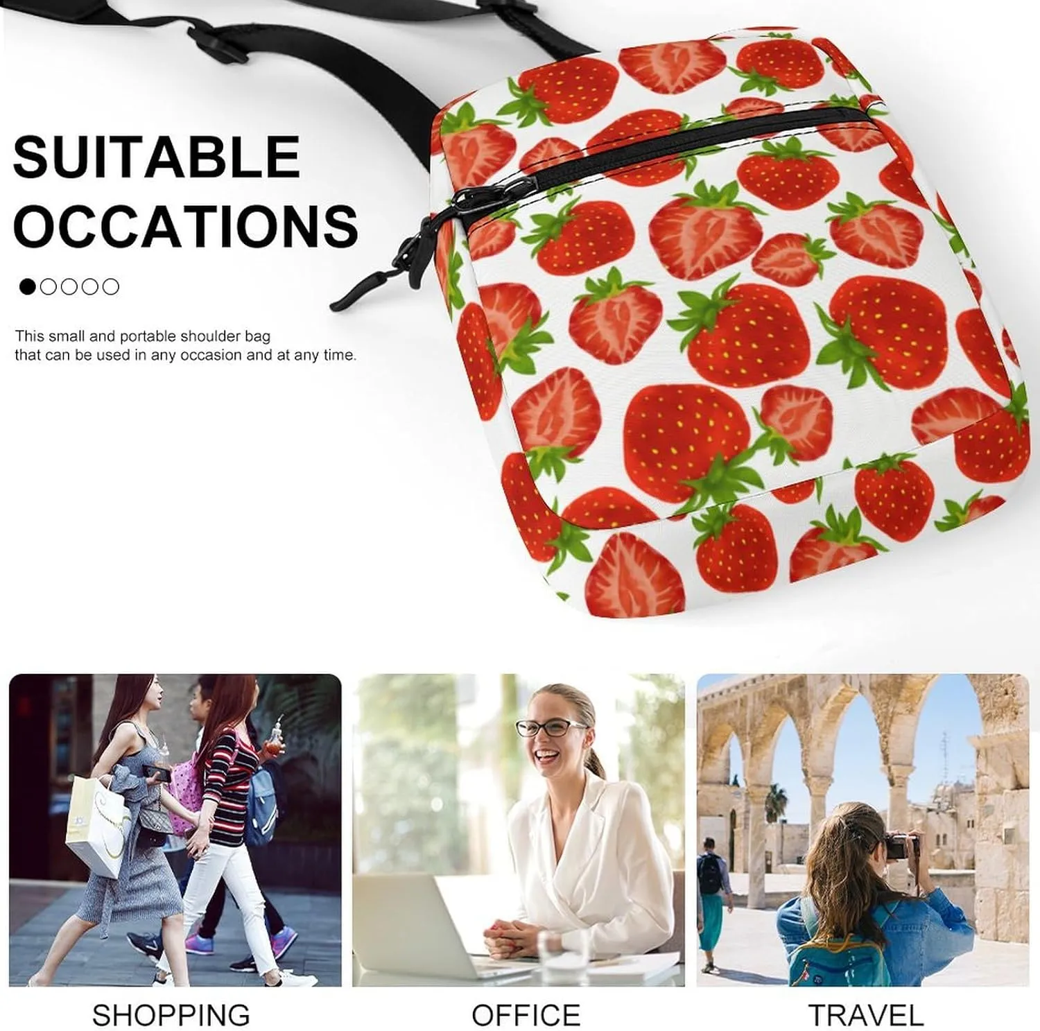 Strawberry Red Berry Crossbody Bag Small Shoulder Bag Waterproof, Lightweight And Convenient