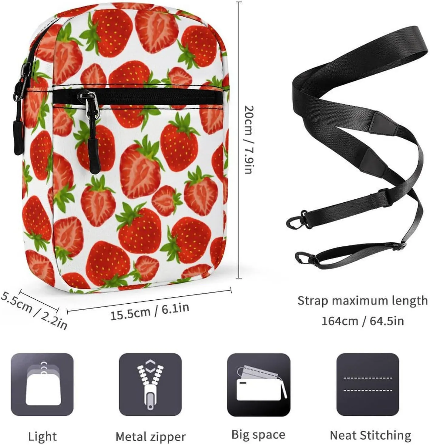 Strawberry Red Berry Crossbody Bag Small Shoulder Bag Waterproof, Lightweight And Convenient