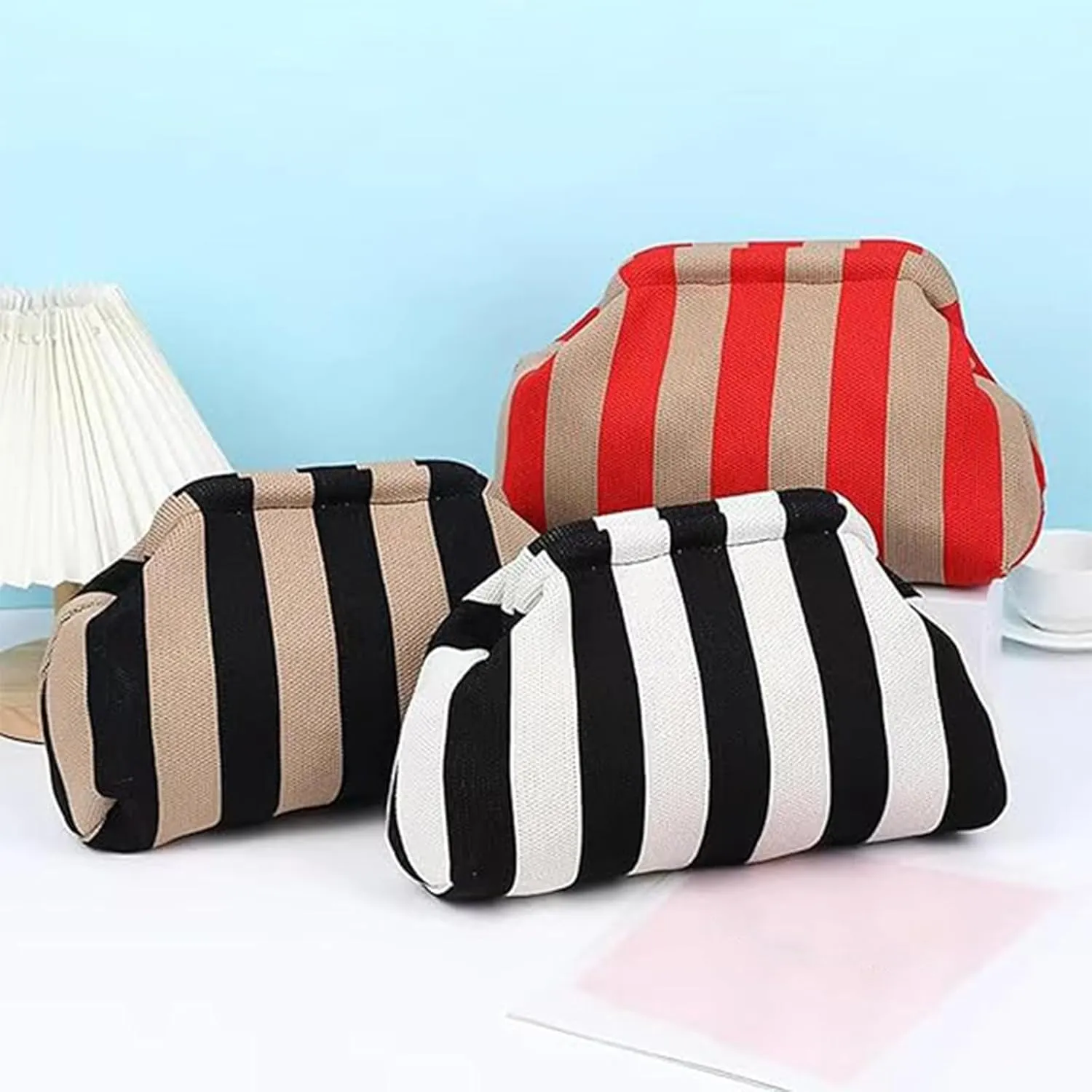 Summer Beach Dumpling Clutch Purses for Women,Woven Handbags Dumpling Clutch Ruched Cloud Purse Casual Colorblock Bag