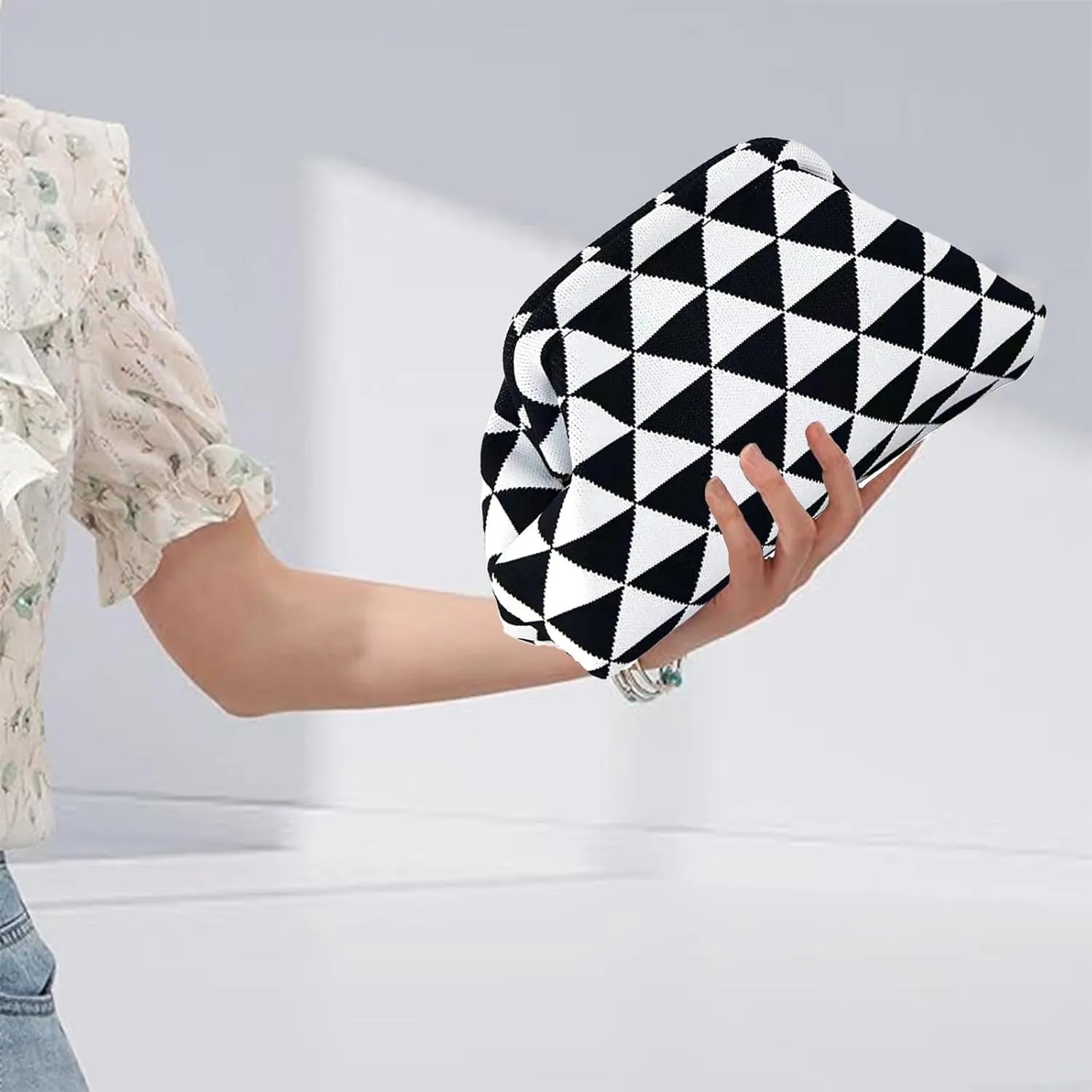 Summer Beach Dumpling Clutch Purses for Women,Woven Handbags Dumpling Clutch Ruched Cloud Purse Casual Colorblock Bag
