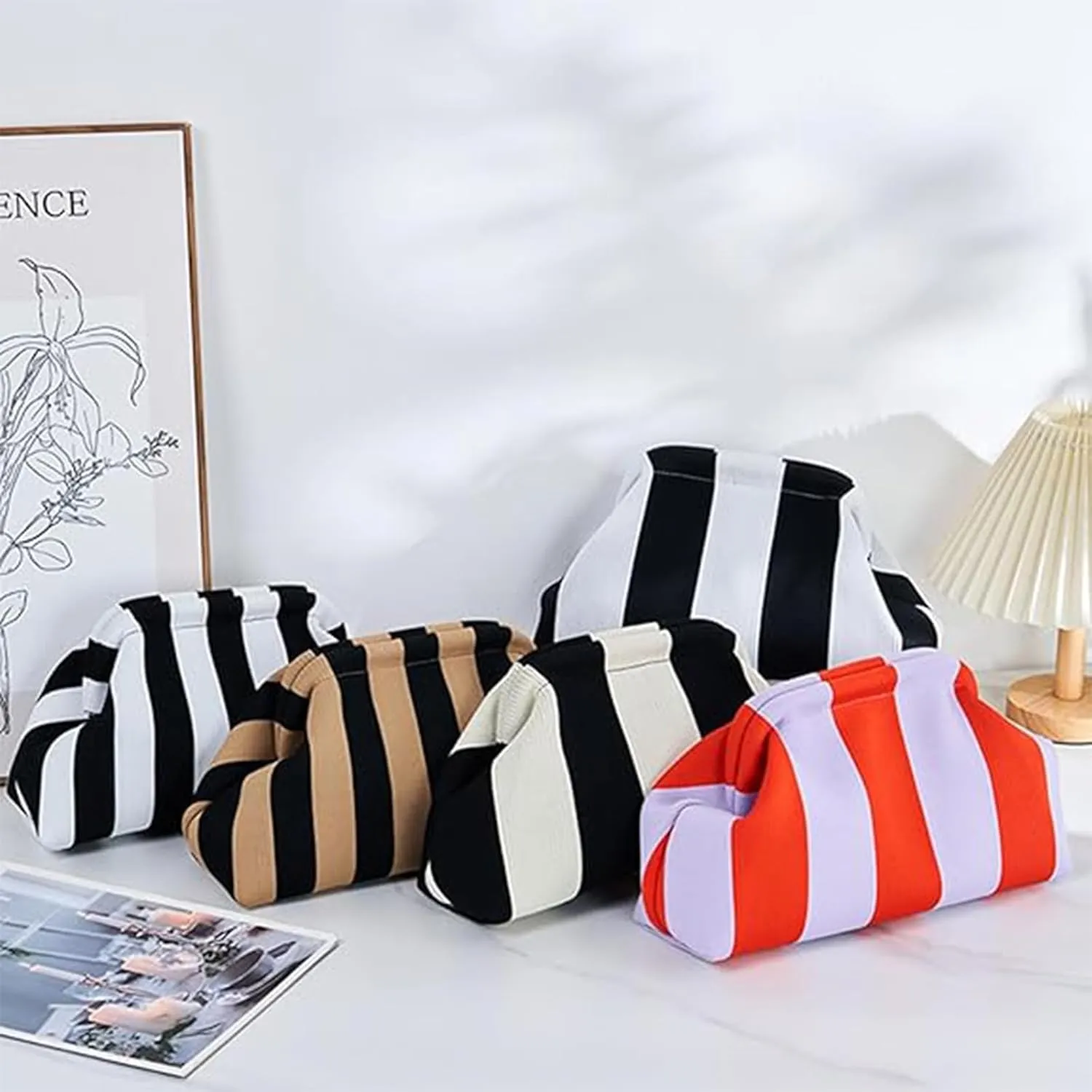 Summer Beach Dumpling Clutch Purses for Women,Woven Handbags Dumpling Clutch Ruched Cloud Purse Casual Colorblock Bag