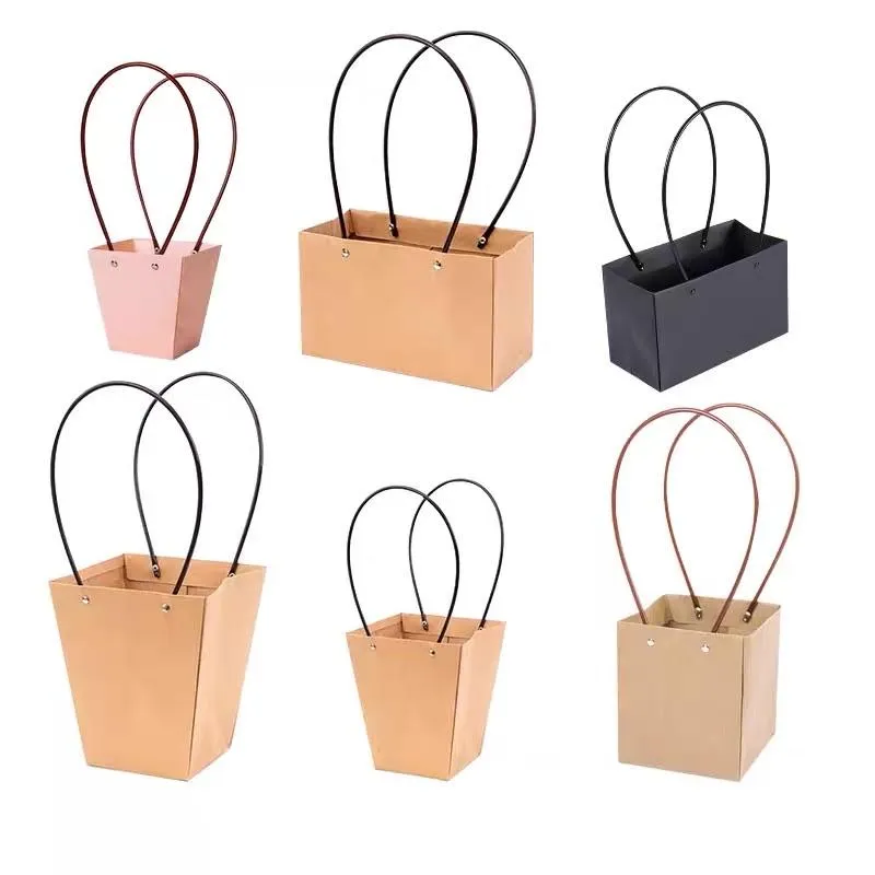 Tapered Bag/box with handle brown (L) 6.5”x4.5”x16”h