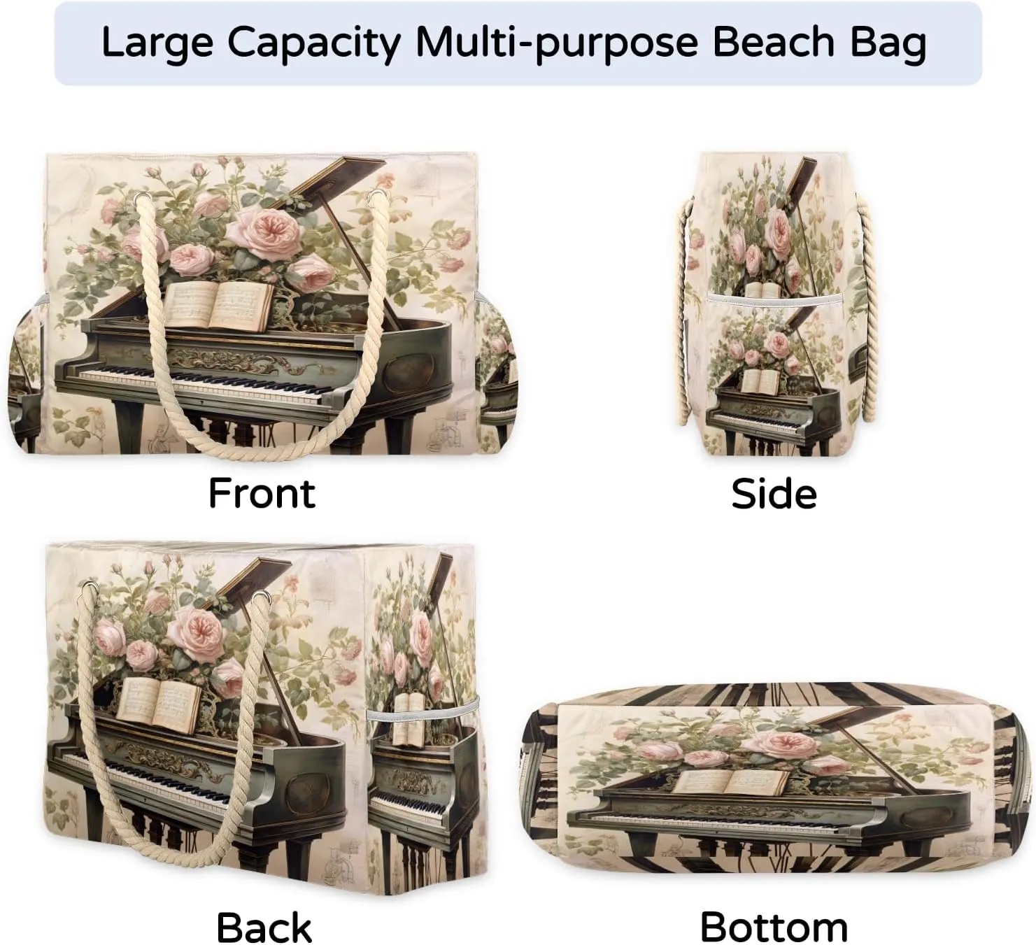 Tote Beach Bag for Women Large Zipper Beach Bags Waterproof Sandproof Cute Owls Gym Swim Pool Travel Bag
