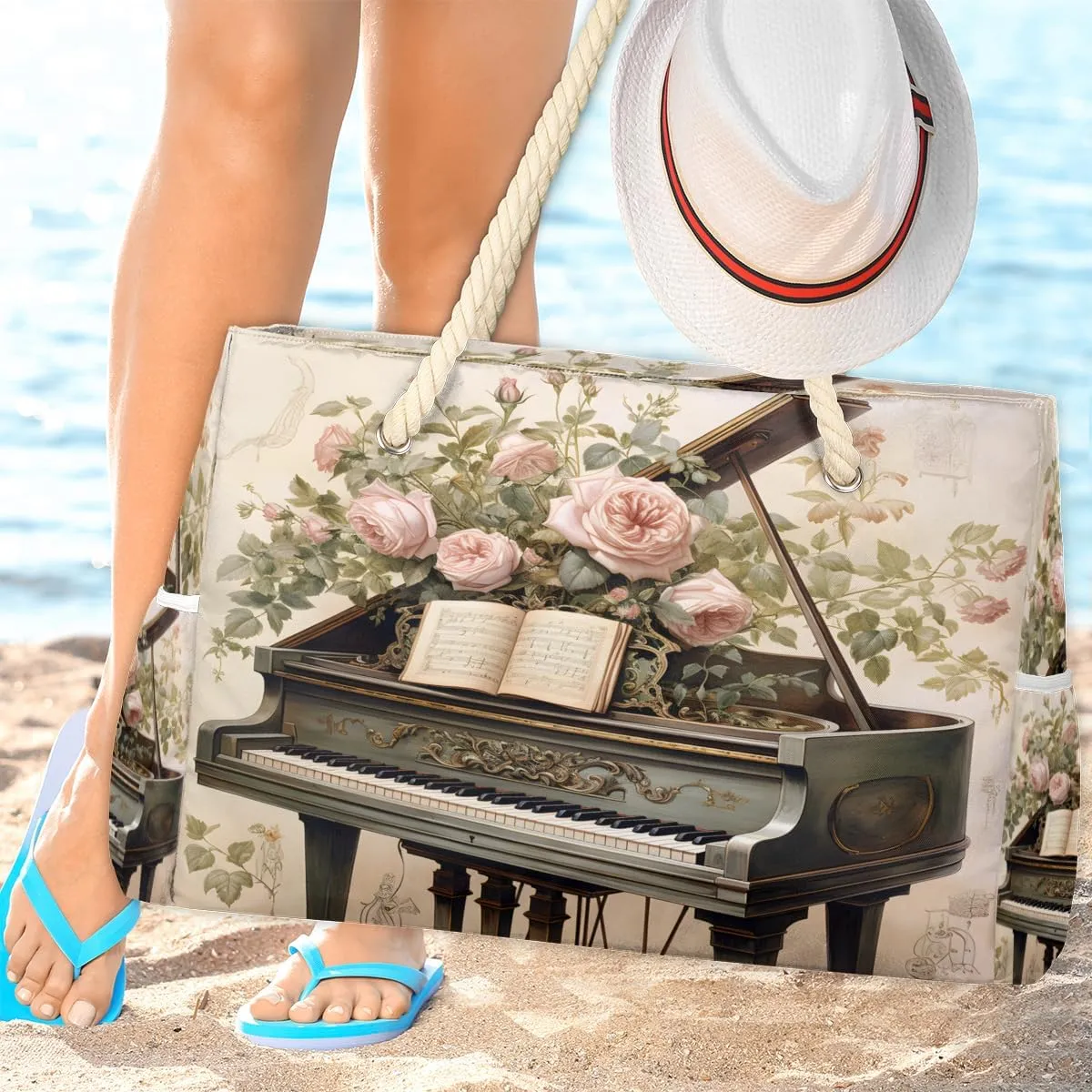 Tote Beach Bag for Women Large Zipper Beach Bags Waterproof Sandproof Cute Owls Gym Swim Pool Travel Bag