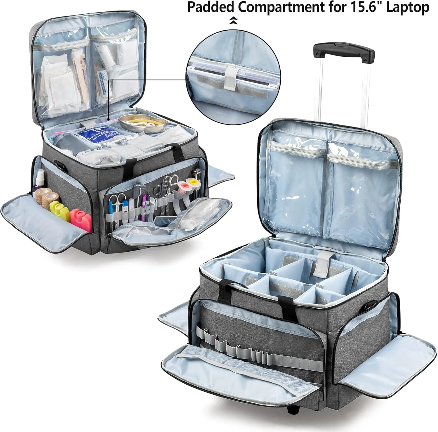 Trunab Rolling Medical Equipment Storage Bag,First Aid Kits Bag for Nurses and Doctors,EMT, EMS