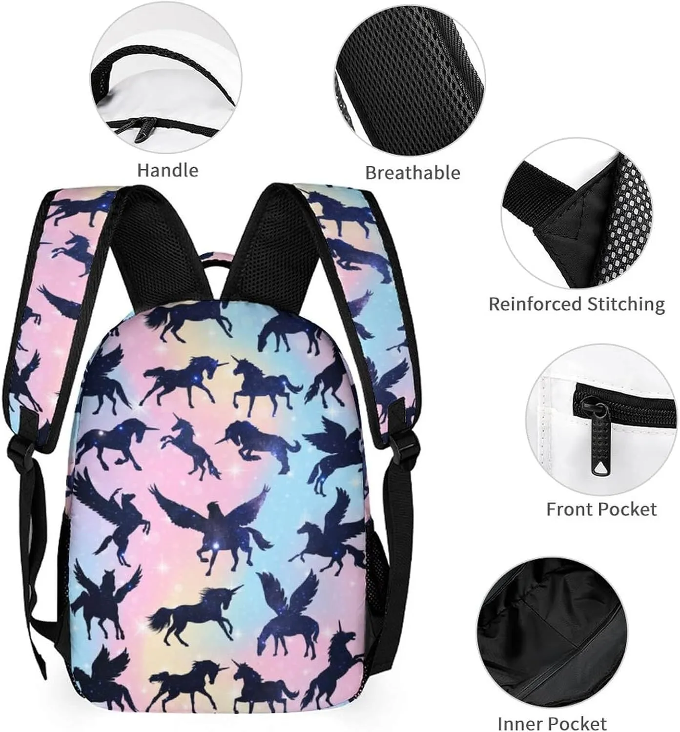 Unicorn Backpack with Lunch Box & Pencil Case for Kids Girls Boys School, 16 Inch Cute Unicorns Bookbag, School Backpack for Students Children, Lightweight, Large Capacity
