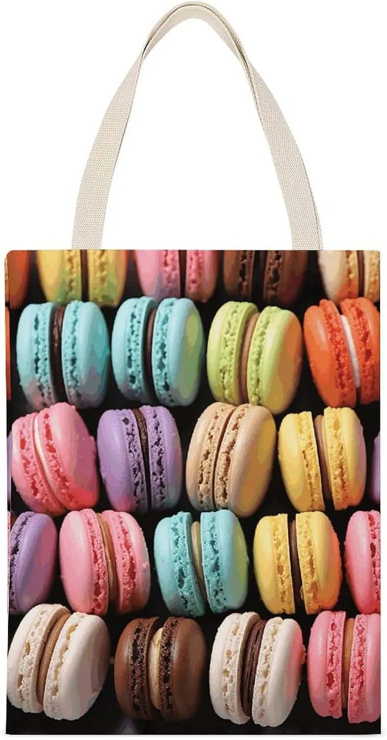 Versatile Tote Bag, Macaron Biscuit Flavored Pastries Print All-purpose Tote Bag Canvas Tote Bag Fashion Canvas Bag Multipurpose Canvas Bag, 35*45cm