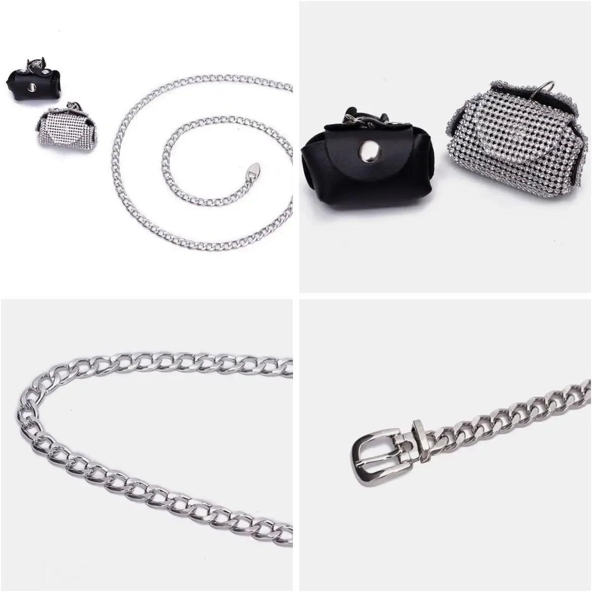 Waist Chain Mini Belt Bag for Women Trendy Y2k Accessories Leather Waist Bag Belt Purse (Black)