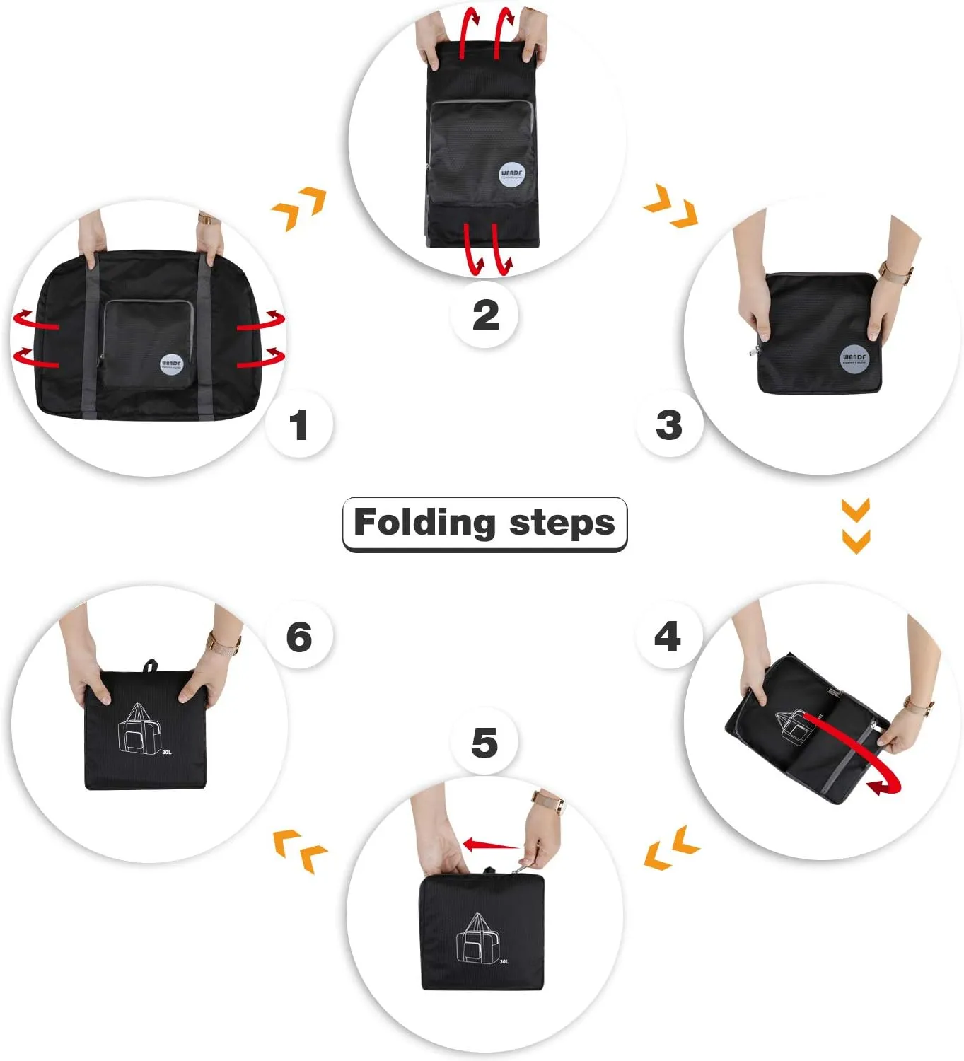 WANDF Foldable Travel Duffel Bag Luggage Sports Gym Water Resistant Nylon