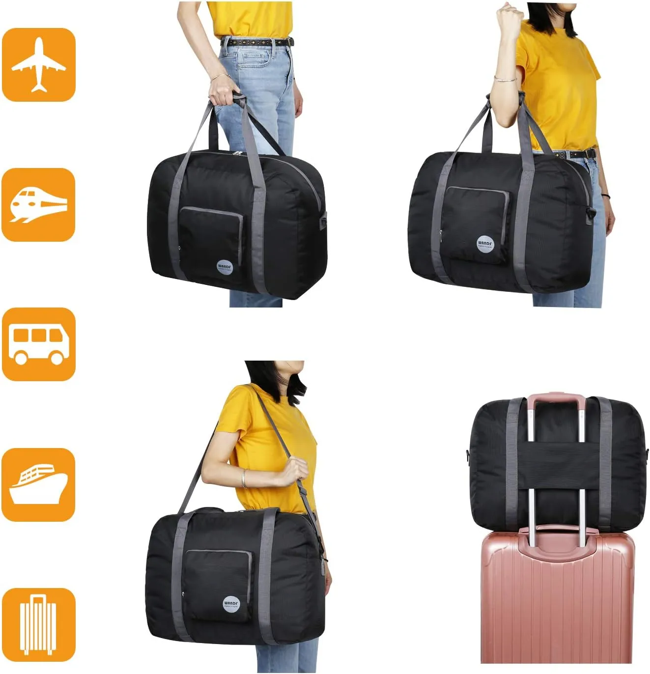 WANDF Foldable Travel Duffel Bag Luggage Sports Gym Water Resistant Nylon