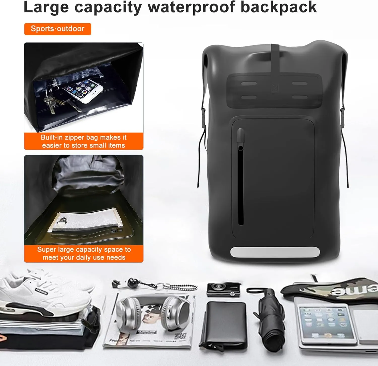 Waterproof BackpackHeavy Duty Hiking Backpack35/55/85L dry bag backpack waterproof for MenRoll-Top Closurefor Kayaking, Travel, Hiking, Fishing, Camping, Motorcycles (yellow, 35L)