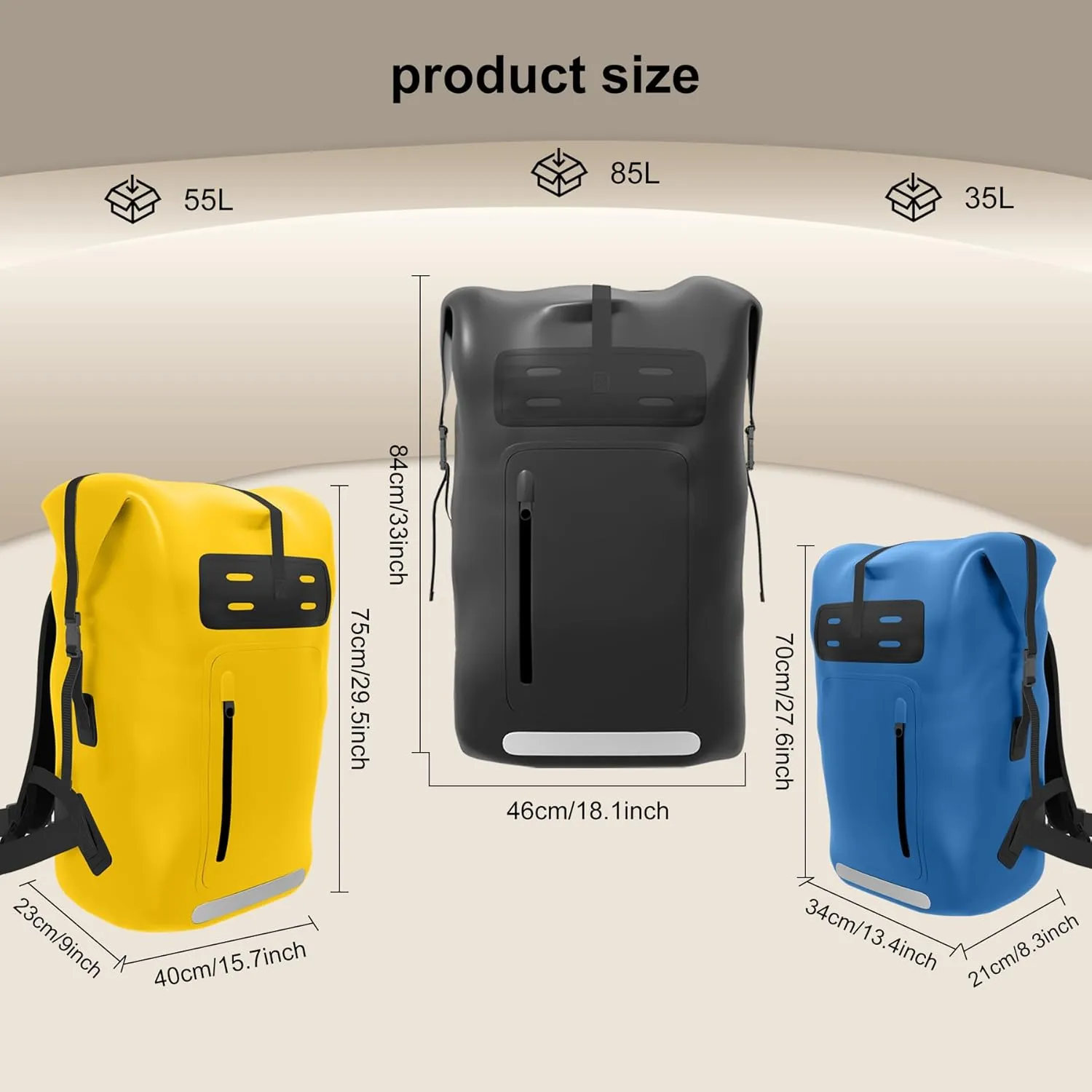Waterproof BackpackHeavy Duty Hiking Backpack35/55/85L dry bag backpack waterproof for MenRoll-Top Closurefor Kayaking, Travel, Hiking, Fishing, Camping, Motorcycles (yellow, 35L)