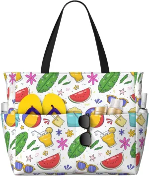 Women's Large Beach Bag Waterproof Travel Tote Bag with Pocket Sandproof Foldable Weekender Bags for Pool Vacation