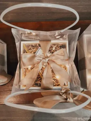 Wood square Box with ribbon and bag (M)