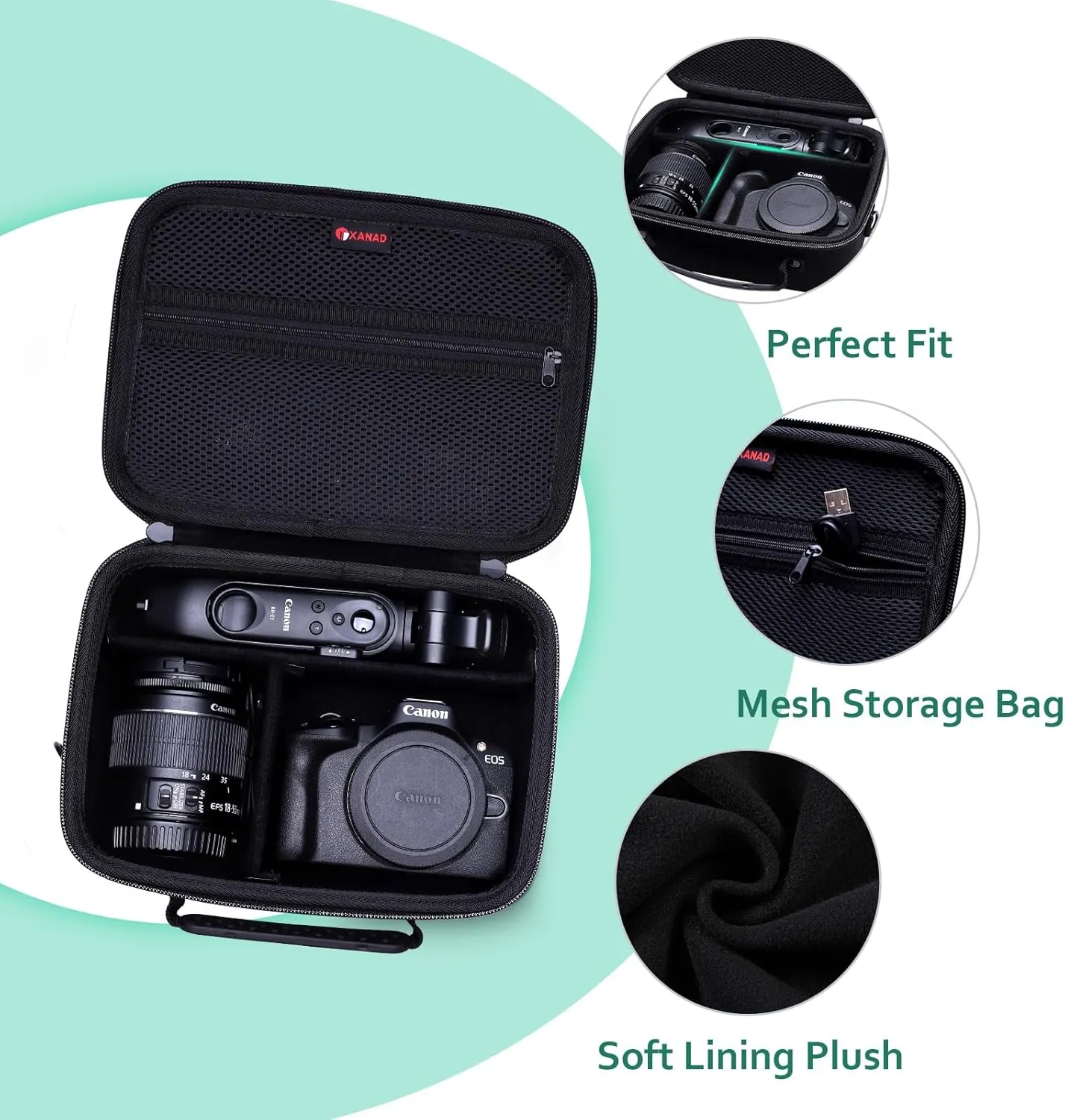 XANAD Camera Case Compatible with Canon EOS Rebel T7 / R100 / R50 / R6 Mark II / R8 / T100, Sony, Nikon DSLR Camera, Lens, Tripod, with 4 Pieces of Dividers and Shoulder StrapBlack