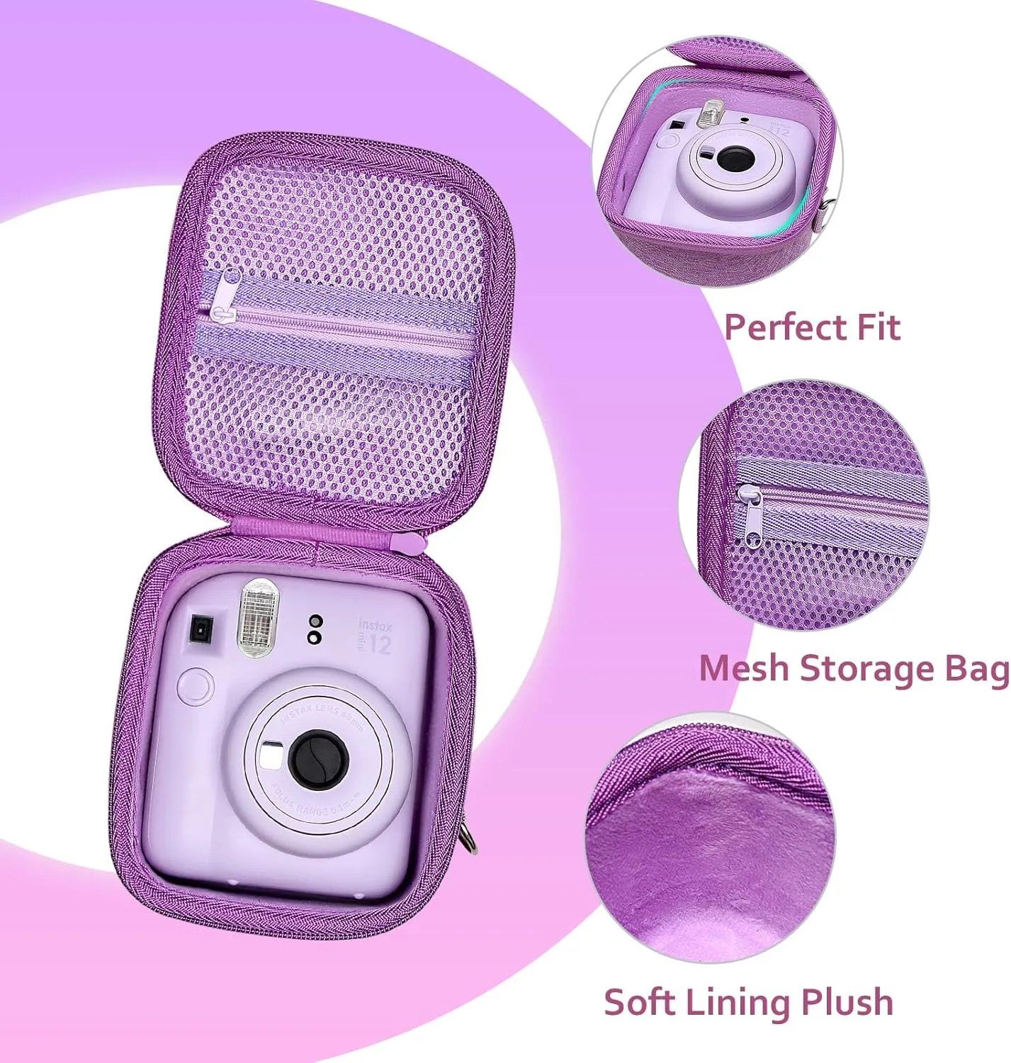 XANAD Hard Case Compatible with Fujifilm Instax Mini 12/11 / evo / 10/9 / 8/7 and for Fujifilm Instax Mini 99 Instant Camera with Shoulder Strap(Purple)-Inside Dimension:4.3"x5.1"x2.8''